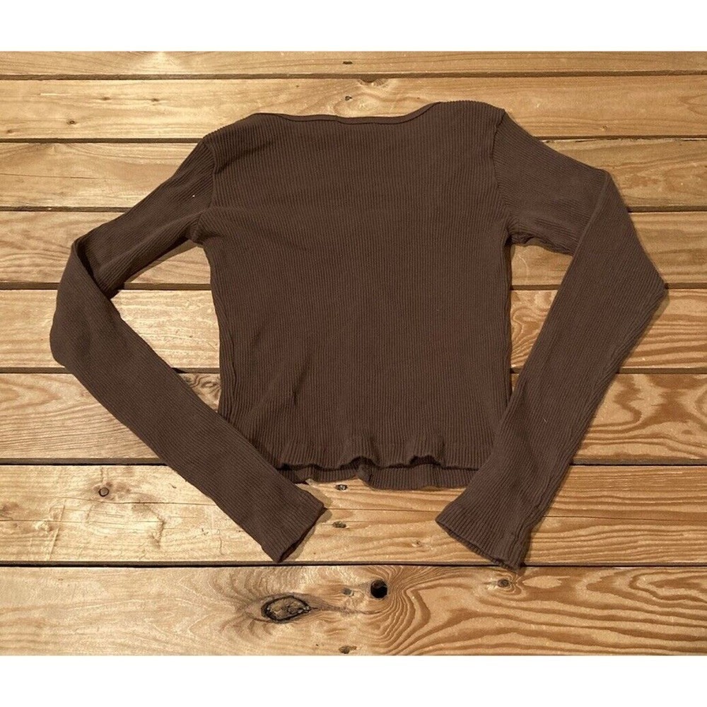Brandy Melville Ribbed Button Front Top Size Small Women’s Brown - Picture 2 of 7